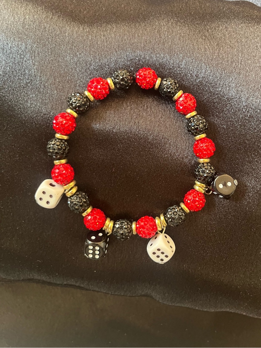 Red & Black Beaded Dice Charm Bracelet